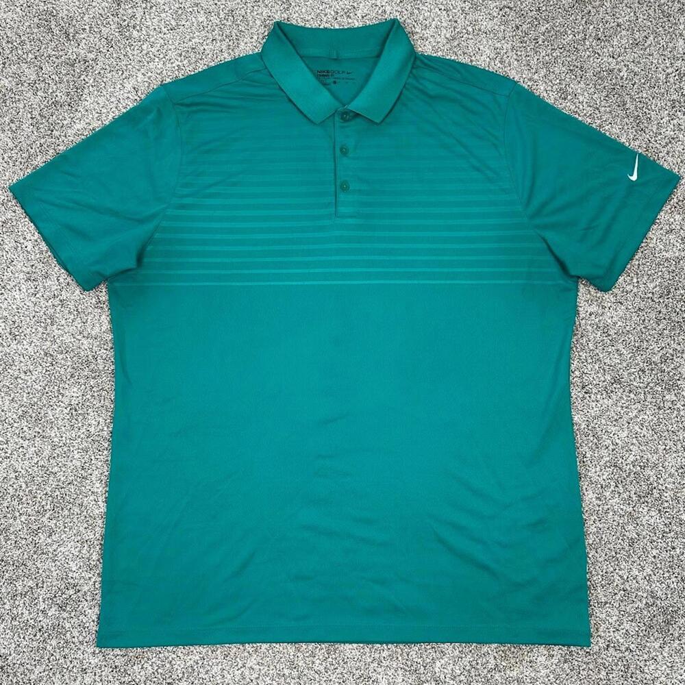 Nike Golf Men's Polo Shirt XL Button Green Blue‎ Stripes Dri-Fit Aqua Activewear